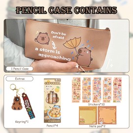 Neyeau Capybara Pencil Case,Capybara Stationery Includes Capybara Bag/Capybara Pens/Capybara Stickers/Sticky Notes/Capybara Keyring,Cute,for Office School Children Student Stationery