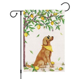 Louise Maelys Welcome Spring Summer Garden Flag 12x18 Double Sided, Burlap Small Golden Retriever Dog Garden Yard House Flags Outside Outdoor Seasonal Porch Lawn Decoration (ONLY FLAG)