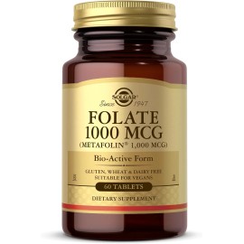 Solgar Folate 1000mcg 60 Tabs Metafolin Bioactive Methylated Support