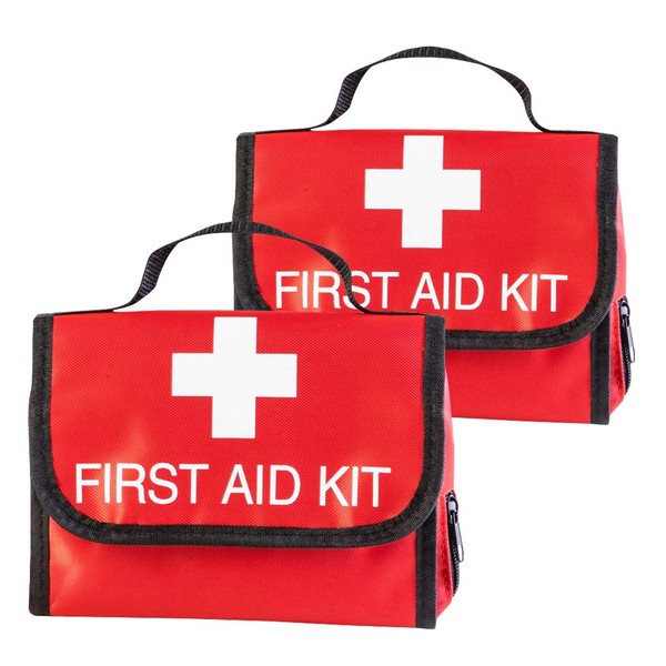 AOUTACC Nylon First Aid Empty Kit,Compact and Lightweight First Aid Bag for Emergency at Home, Office, Car, Outdoors, Boat, Camping, Hiking(Bag Only) (2 Pack Red Foldable)
