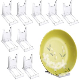 10 Pcs Clear Plastic Plate Stands, Angle Adjustable Plastic Display Stand Easel, Clear Display Easel, Plate Stand Holder for Display Pictures, Photo and Artworks