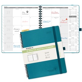 POPRUN Monthly Planner 2025-2026 Large Size (8.5'' x 10.5'') 18 Months Calendar (Jan 2025 - Jun 2026) - 4 Pages per Month with Monthly Expense & Notes, Vegan Leather Cover - Navy Blue