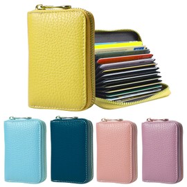 ProChosen Credit Card Holder Wallet,RFID Blocking Small Wallets Genuine Leather Credit Card Holder Zipper Small Wallets,Slim Wallet Compact Ladies Wallet for Men Women (Yellow)