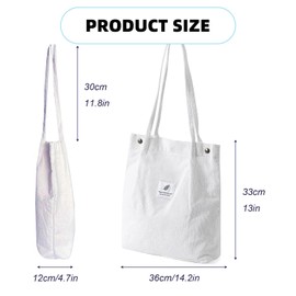 KGDUYC Large Shoulder Bag Cord Bag Women's Shopper Tote Bag Corduroy Handbag Shoulder Bags Ultralight Shopping Bag Fashion Fabric Bag for Everyday Work Office School Travel Beige