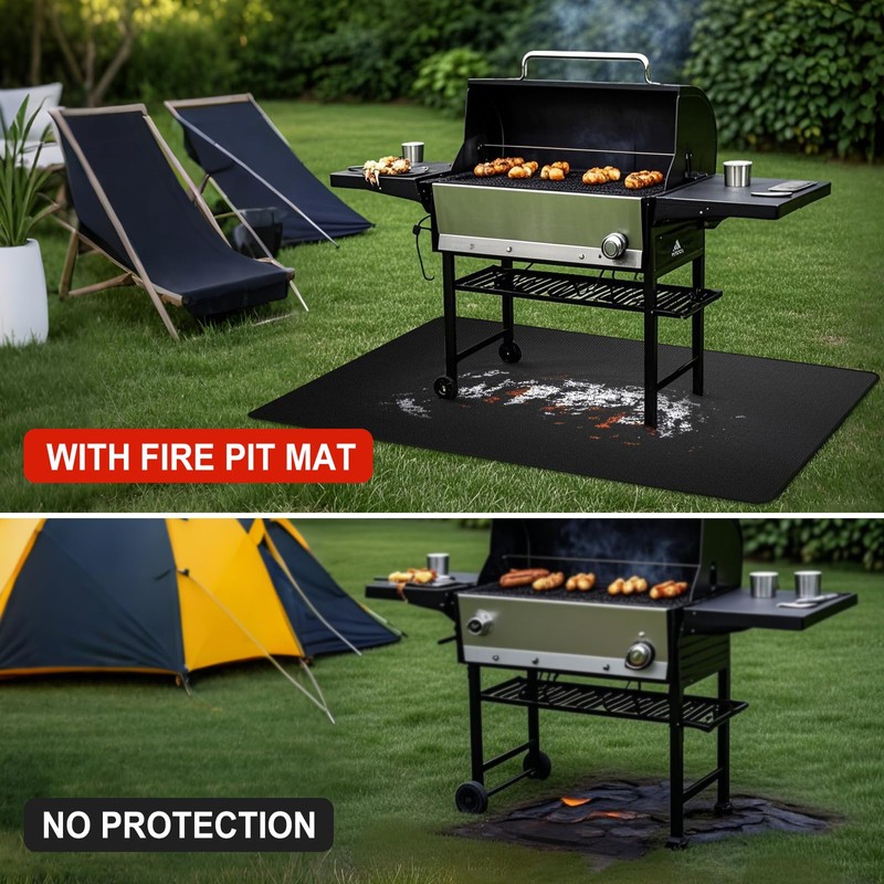 90x120 cm Fire Pit Mat, Large Black Fireproof & Heat