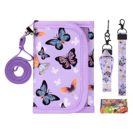 Choco Mocha Kids Wallets for Girls Ages 5-7 6-8 9-12, Girls Wallets for Kids 6-12 with Lanyard Gift Box,Butterfly-Purple