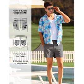 PULI Men’s Casual Shorts 5 Inch Inseam Golf Dress Shorts with Pockets Stretch Quick Dry Waterproof Grey 36