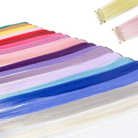 Beauty7 DIY Coloured Hair Extensions Hair Strands for Clip-In Colourful for Braiding with Hair Clips Highlight Clip in Extensions Hairpiece Wigs Highlights Hair for Girls 50 cm Pack of 5 White