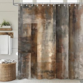 JAZEAOI Brown Grey Shower Curtain, Tan Beige Abstract Bathroom Decor 72x72