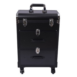 FFanhia 3-Tiers Portable Rolling Makeup Train Case Salon Cosmetic Trolley Case with Lock Make up Bag with Dividers Make up Case with Wheels for Travel/Nail Art/Hair Styling