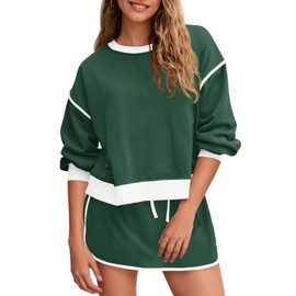 Fisoew Womens Sweatsuits 2 Piece Set Crewneck Sweatshirts High Waisted Skort Skirts Tennis Running Tracksuits Shorts Sets
