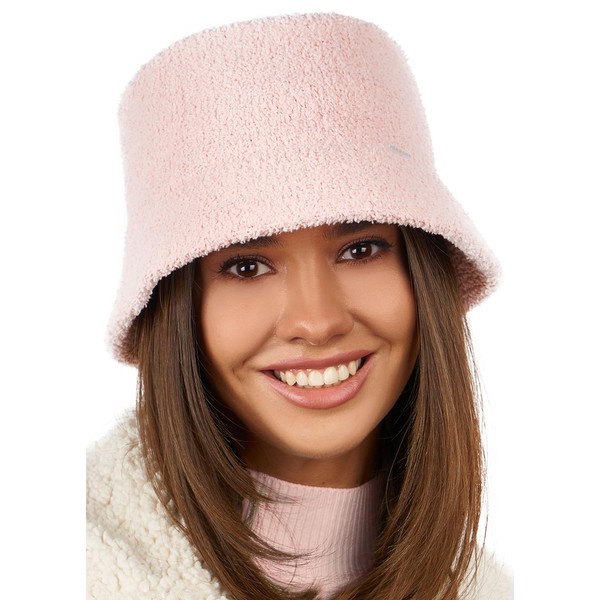 Pink Fuzzy Bucket Hat for Women - Winter Faux Fur