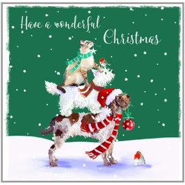 GBCC Ling Design Box of 20 Artistic Charity Christmas Cards - 'Festive Dogs In Scarves' - 10 Cards Each of 2 Illustrated Designs - From The Great British Card Company, 124 x 124mm