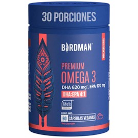 Birdman Premium Omega 3 a base de Algas (Ratio DHAEPA 41)  Frmula 100 Vegetal  Libre de Contaminantes y Aditivos  Cpsula Vegana  Suplemento...        
