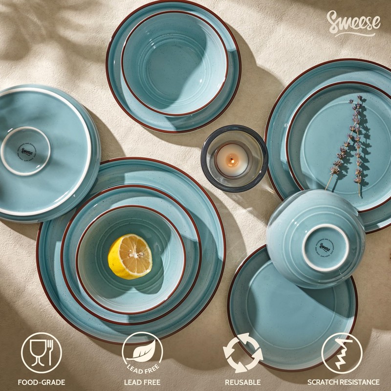 Sweese Plates and Bowls Sets, Porcelain Dinnerware Sets for 6,