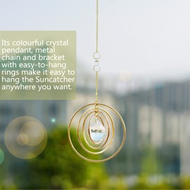 H&D HYALINE & DORA Crystal Galaxy Suncatcher, Hanging Rainbow Suncatcher for Windows, Glass Ball Prisms Suncatcher with 4 Brass Circles