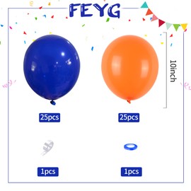 FEYG Balloons Blue and Orange, 50PCS Blue and Orange Latex Balloon, Blue and Orange Party Balloons Birthday Balloons Decoration for Girls Boys Birthday Party Baby Shower Bridal Shower Engagement