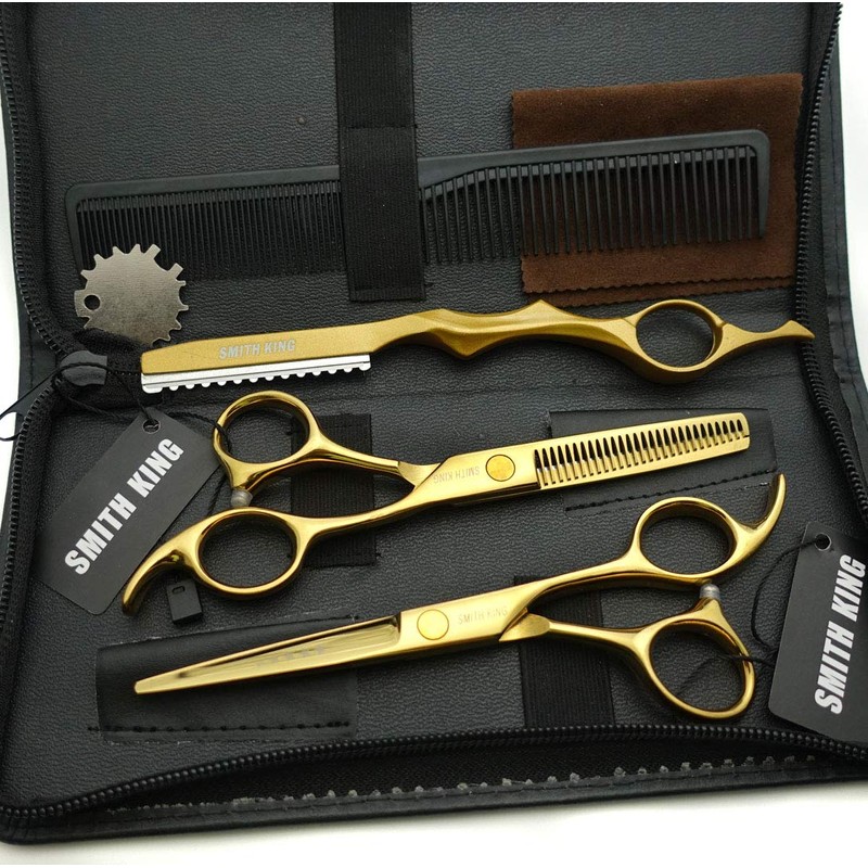 5.5 Inches Hair Cutting Scissors Set with Razor Combs Lether