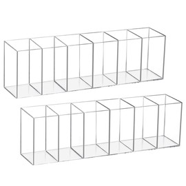 Flytreal 2PCS Acrylic Pencil Organizer for Desk, 6 Compartments Clear Pen Marker Makeup Brush Storage Holder Cup for Stationery, Art Supplies, Drink Packets, Desk Accessories, Office, Vanity, Kitchen