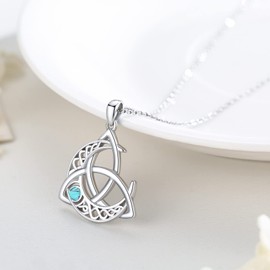 Celtic Chain 925 Sterling Silver Celtic Moon Pendant Necklace Trinity Knot Moonstone / Turquoise Moon Goddess Necklace Jewellery Gifts for Women Ladies Girls, Sterling Silver, Turquoise