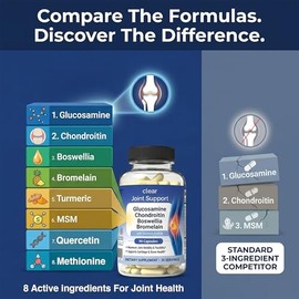 Clear Joint Support | 3 Bottle Value Bundle, 90-Day Supply (270 Capsules) | Glucosamine Chondroitin MSM, Turmeric & Boswellia | Supports Knee, Hip & Back Health | Made in USA