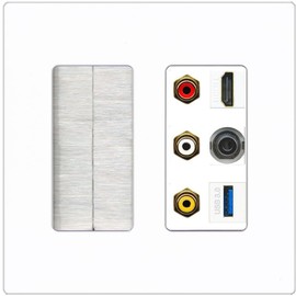 RiteAV 3xRCA Composite HDMI 3.5mm USB 3.0 Wall Plate - Brush [Screwless White]