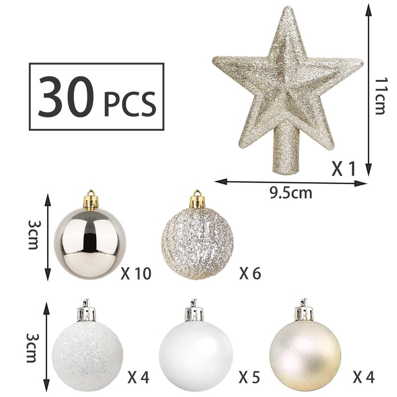 Pack of 30 Mini Christmas Baubles with Hanger, 3 cm