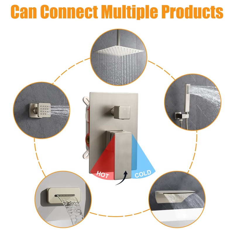 ENGA 3 Way Shower Diverter Valve, Square Three-Function Shower Handle