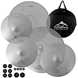 EASTROCK Low Volume Cymbal Pack - 5 Piece Set, 14" Hi-Hat + 16" & 18" Crashes + 20" Ride with Cymbal Bag and Felts