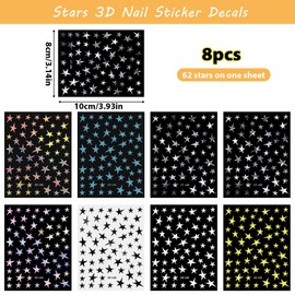 JJUNW 8 Sheets Star Nail Stickers, Nail Stickers, Shiny Star Nail Stickers Holographic Irregular Pentagram Designer Nail Art Supplies, Lase Stars Gold Nail for Women DIY Nail Art Design