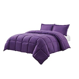 3 Piece All Season Down Alternative Comforter and Pillowcase Set Hypoallergenic Plush Microfiber Fill (Purple, Queen)