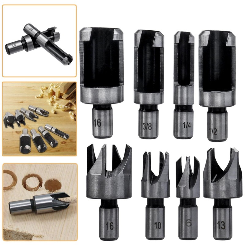 Bestgle Tenon Drill Bit Set 8 Pieces Wood Plug Cutter