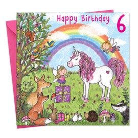 Twizler 6th Birthday Card For Girl with Unicorn – Age 6 Birthday Card – Age 6 Card – Age 6 Girl Gifts – Childrens Birthday Card – Girls Birthday Card – Happy Birthday Card