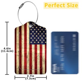 EOBKLAX 2 Pack American Flag Luggage Tags for Suitcases,USA Flag Leather Baggage Suitcases Tag Name ID Label Privacy Cover Travel Bag Tags for Women Men Boys Girls