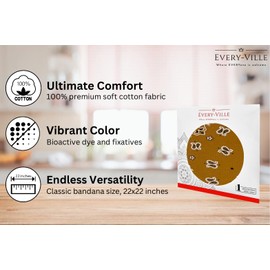 EVERY-VILLE Where EVERYone is Welcome Brown Bandana for Men Women - 100% Soft Cotton, Paisley, 22x22 In, 1 Pack - Large Handkerchief Headband Scarf