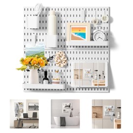 VUSIGN Pegboard Combination Wall Organizer Kit, 4 Pieces Pegboards and 17 Accessories Modular Hanging, Wall Mount Display Peg board Panel Kits for Bedroom, Home, Office, Bathroom, 22" x 22", White