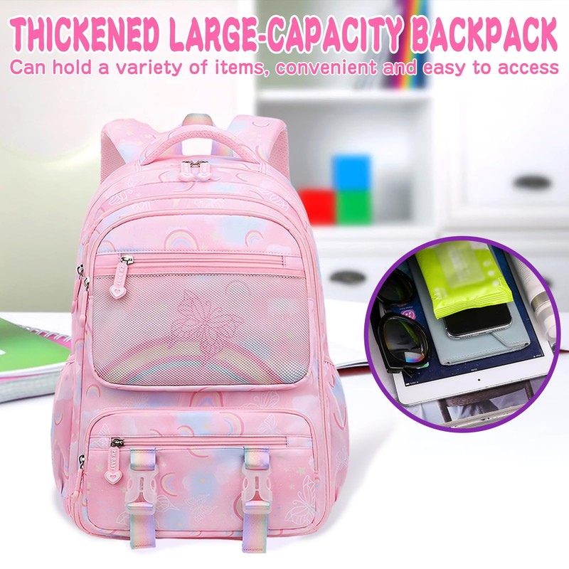 Moerstar School Bag for Girls, Large Capacity Rainbow Patterned Backpack,
