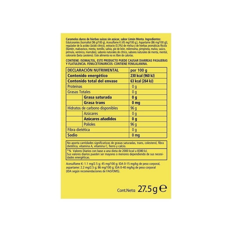 Caramelo macizo Ricola limón menta 27.5 g