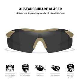 Wiley X │ WX Vapor | Sportsbrille Herren | Schutzbrille Sonnenbrille │ Taktische Militärische Airsoft Brille │ Laufbrille Radfahren Fahrt Wandern Fischen Outdoor MTB Brille