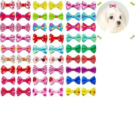 50PCS Pet Dog Hair Bows, Bulk Cute Mini Pet Small Youkie Dog Hair Bows with Clips, Mix Handmade Puppy Dog Hair Grooming Bows with Metal Alligator Clips for Dog Cat Hair Accessories