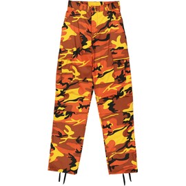 Mens Orange Camouflage Tactical BDU Pants Military Cargo Fatigues Camo Fashion Trousers - L (38" x 32")