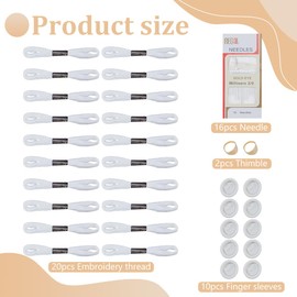 FREEBLOSS 48Pcs Sashiko Kit 16 Sashiko Needles 2 Thimbles 10 Finger Protector and 20 White Sewing Thread Quilting Craft Accessories DIY Sewing Tools for Embroidery