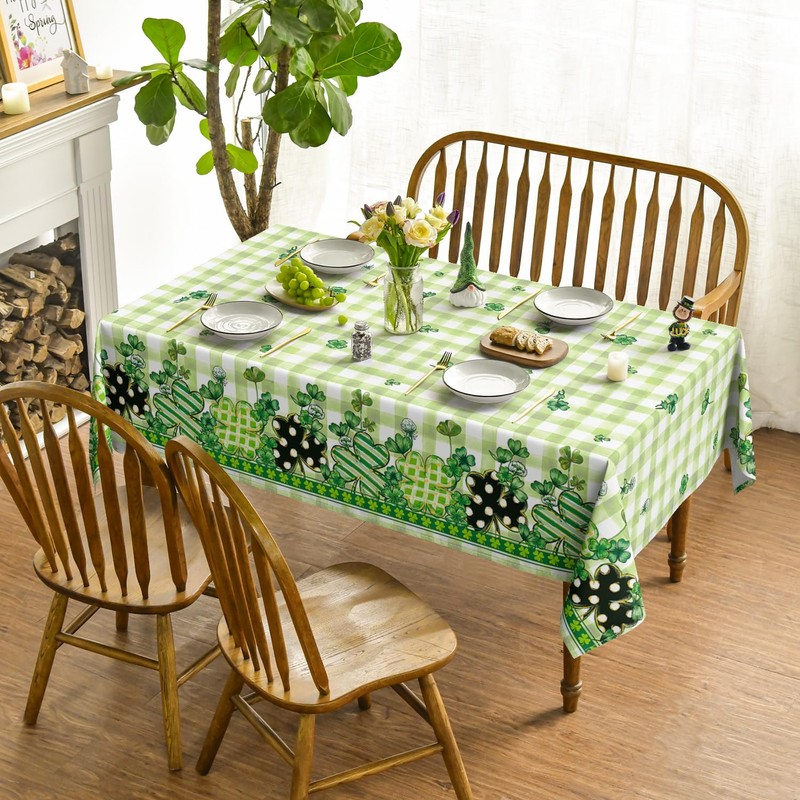 Horaldaily St. Patrick's Day Rectangular Tablecloth 52×70 Inch, Buffalo Plaid