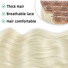 Vigorous Clip in Hair Extensions 20Inch Synthetic Hair Extensions Clip Ins 4Pcs Long Wavy Soft Synthetic Hairpieces for Women(Bright blonde)