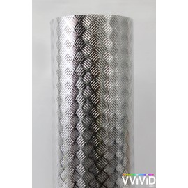 Industrial Utility Diamond Plate Metallic Chrome Finish Vinyl Wrap Underlayer Sheet Adhesive Roll for Shelves Walls Flooring (17.8 inches x 10ft)