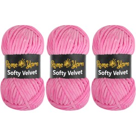 Rome Yarn Softy Velvet Wool 100 g - 120 m | Velvet Yarn Chunky Chenille Wool, Baby Wool, Amigurumi Super Bulky Yarn for Crochet and Knitting Wool, Fluffy Yarn, Velvet Yarn (3 Balls, 948 Dark Pink)