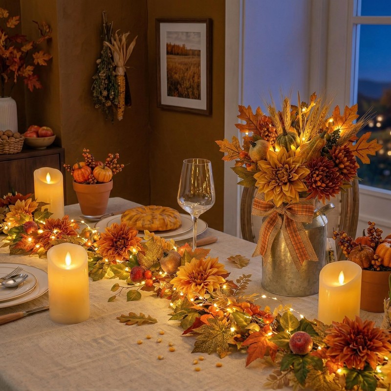 Valery Madelyn 6ft Pre-Lit Fruits & Dahlia Fall Garland for