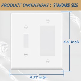 Decora/GFCI Device Combination Wallplate,2-Gang (1-Toggle,1-Decorator Wall Plate Combination),Smooth Face, White,Standard Size 4.50" x 4.56",Thermoplastic Nylon,UL Listed,2-Pack