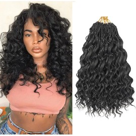 pojui 14 Inch Ocean Wave Crochet Hair 8 Packs - Synthetic Pre-Looped Deep Wavy Curly Braiding Hair for Black Women, Boho Style Hair Extensions (14inch,1B - 8 Packs)