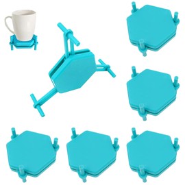 FEADBYT Coffee Cup Organiser, 6 Pieces Cup Organiser, Stackable Cup Storage, Hexagonal Plastic Coaster, Shelf, for Mugs, Tea Cups and Coffee Cups, Space Saving (Blue)
